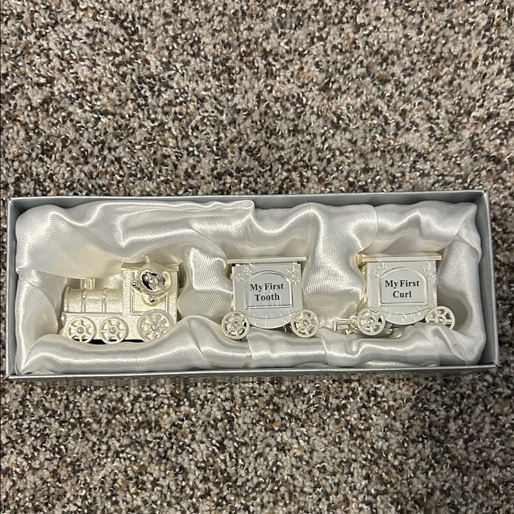 Silver Keepsake Train Set for Baby's First Tooth and Curl